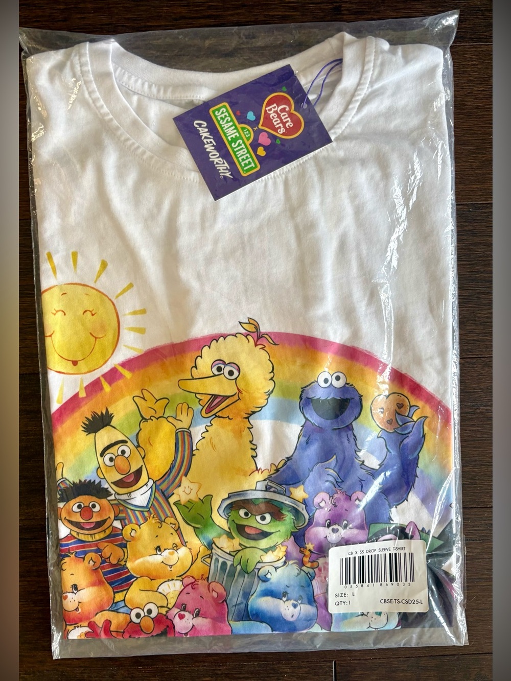 Cakeworthy Care Bears x Sesame Street Drop Sleeve Tee Shirt Unisex Large NWT